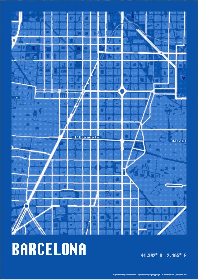 Barcelona as a Blueprint print