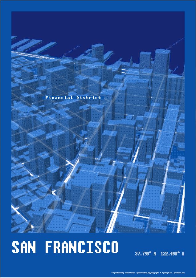 San Francisco, in 3D as a Blueprint print