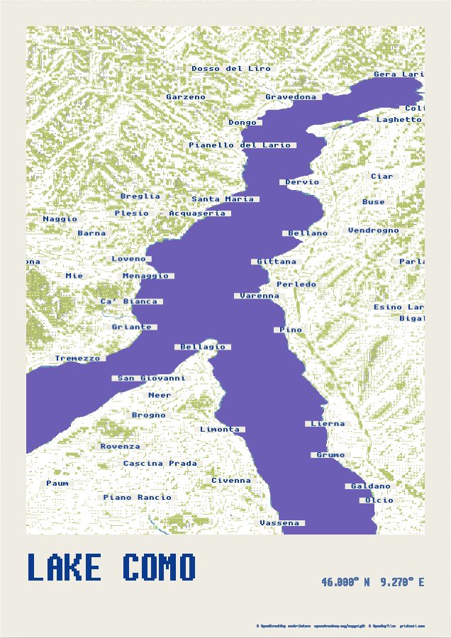 Water in C64, terrain on · Lake Como as a Coast and Water print