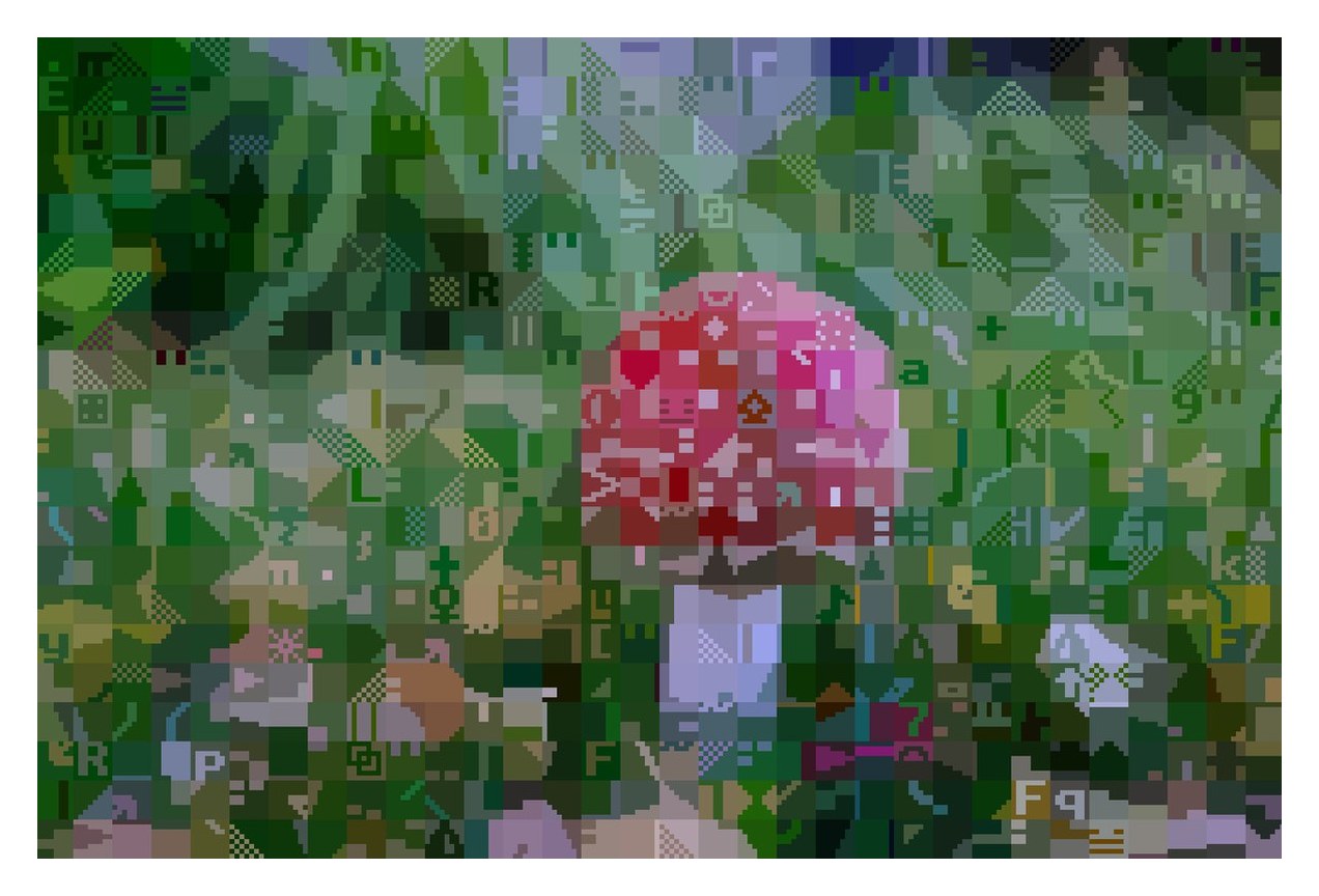 A toadstool in the grass, in big characters, drawn in characters as a print