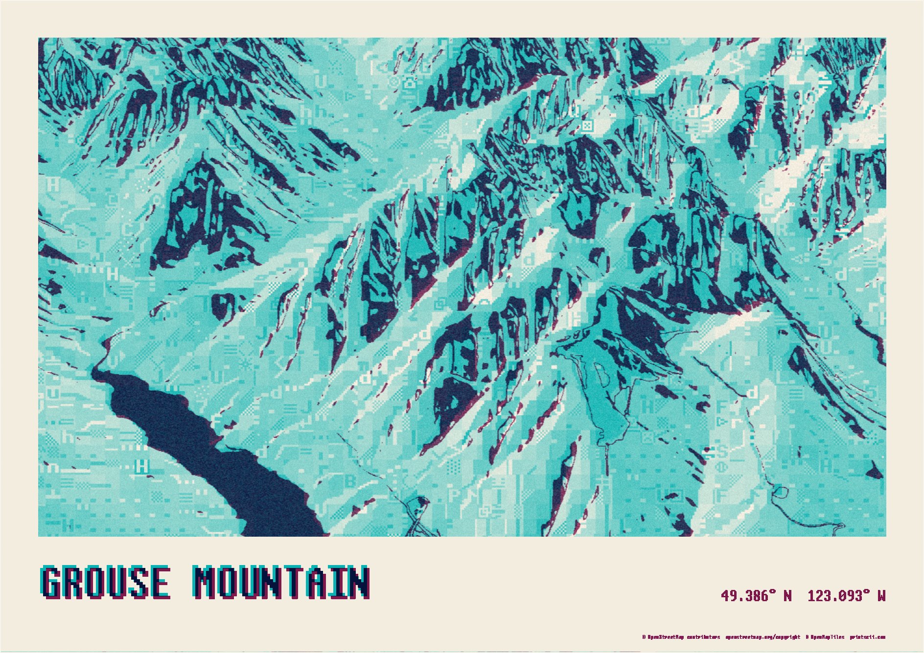 Grouse Mountain, North Vancouver as a Relief Ridge print