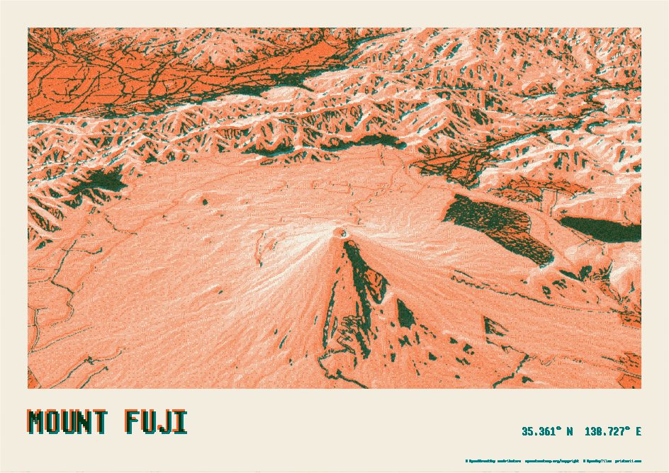 Orange and teal · Mount Fuji as a Relief Ridge print