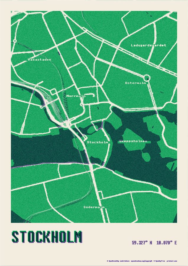 Green and purple · Stockholm as a Riso print