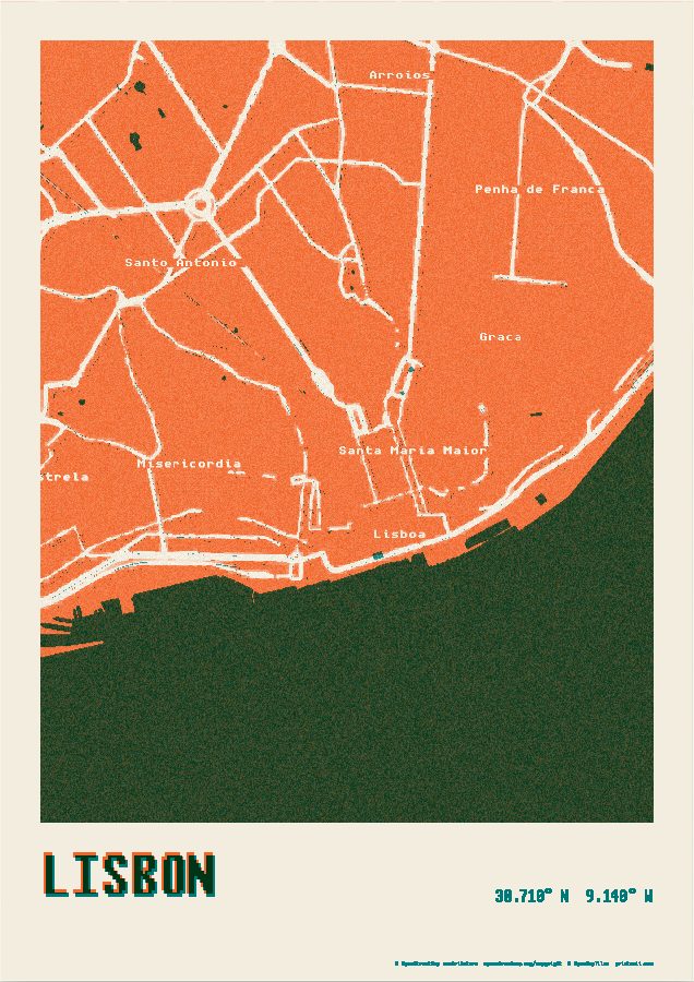 Orange and teal · Lisbon as a Riso print