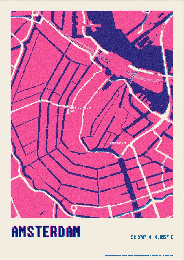 Pink and blue · Amsterdam as a Riso print